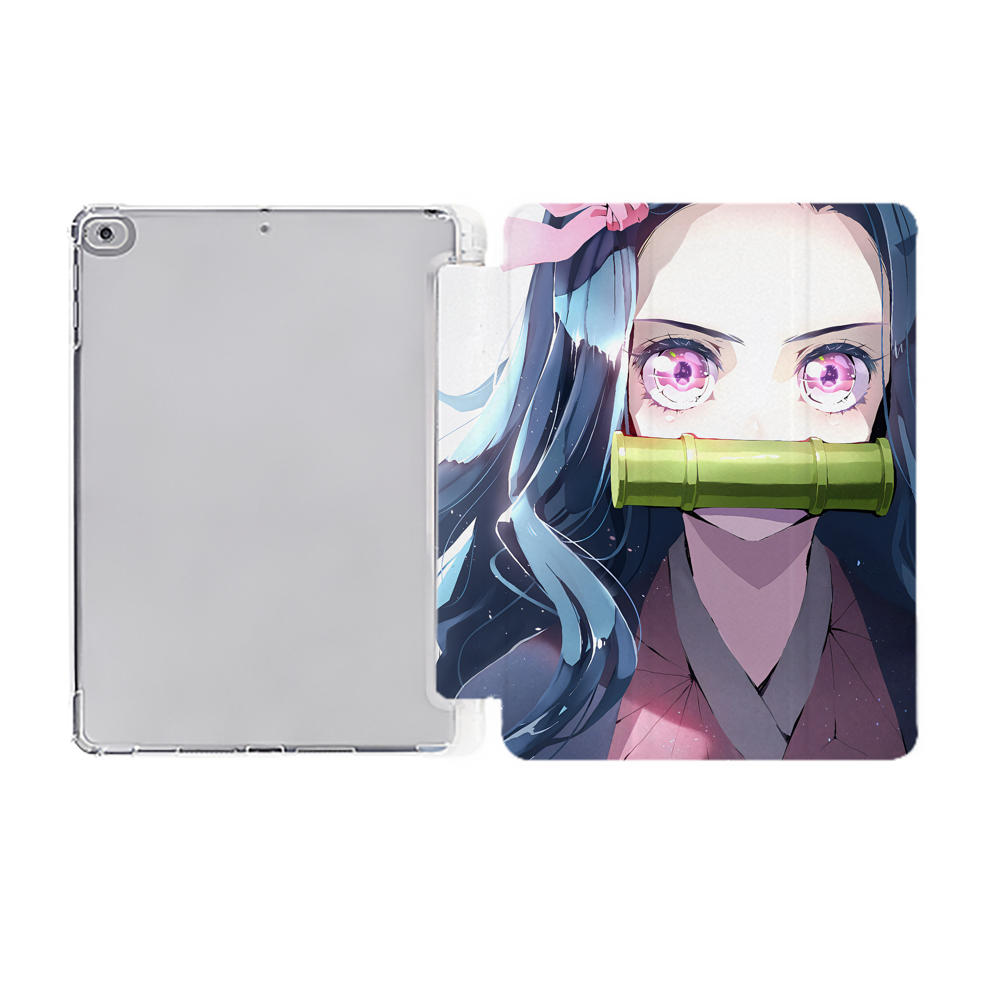 （画像用） 鬼滅の刃（きめつのやいば）竈門 禰󠄀豆子／かまど ねずこ Kamado Nezuko IPad ケース ペン収納付き 三つ折りスタンド PUレザー×シリコン 対応機種9.5/10.5/10.9インチ